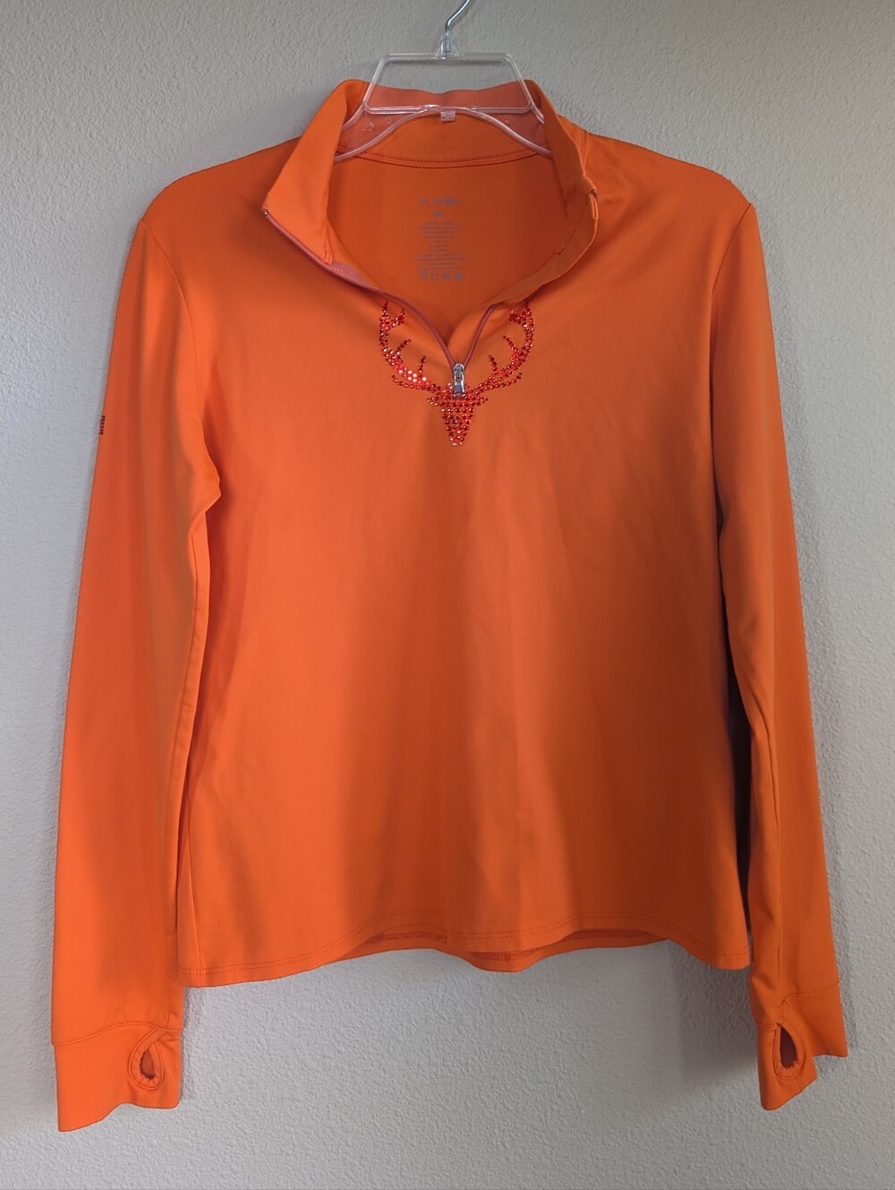 M. Miller Size Medium Deidre Women's Orange Long-Sleeve Quarter-Zip Top